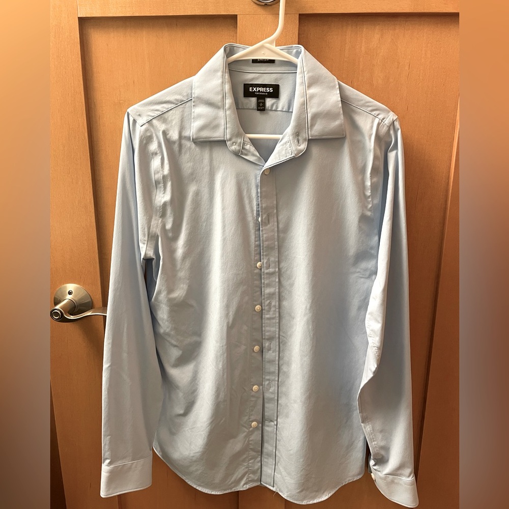 Express Small Extra Slim Stretch Performance dress shirt light blue